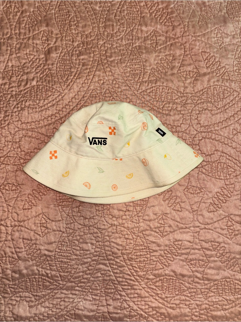 Vans Cream Bucket Hat with Colorful Fruit Motif